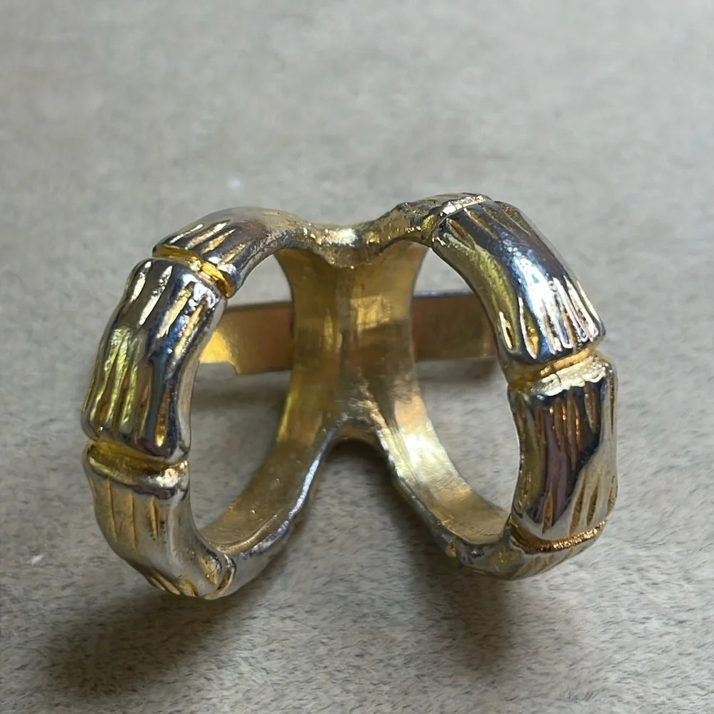 Vintage Karma Gold Tone Twin Ring Scarf Brooch Pin